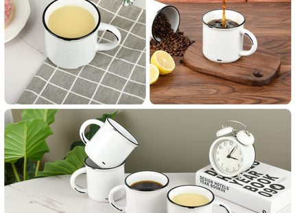 BYCNZB 15oz white Campfire Ceramic Mugs Set of 4 for coffee tea old design