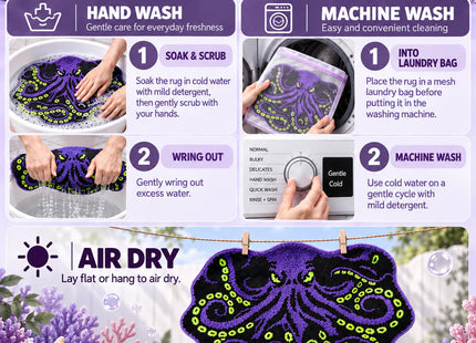 LSYESDLA Cool Purple Octopus Bathroom Rug, Soft Plush Animal Tufted Bath Mat, Non-Slip & Machine Washable, Absorbent Quick Dry Floor Door Mat Home Decor for Shower, Tub and Sink