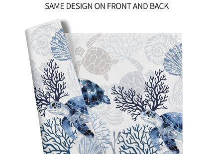 Granbey Coastal Placemats Set of 4 - Nautical Place Mats 12x18 Beach Table Mats Sea Turtle Coral Kitchen Mats for Party Dining Table