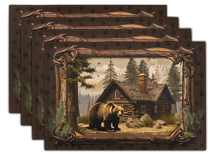 Bear Placemats Set of 4 - Lodge Cabin Place Mats 12x18 Inch Rustic Farmhouse Wild Animal Table Mats Country Woodland Kitchen Mats for Dining Table