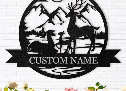 Dyoart Personalized Deer Metal Wall Art, Custom Family Name Cabin Sign
