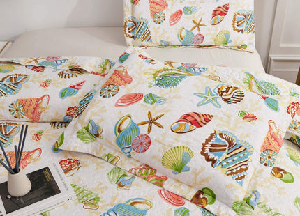 CHESITY Beach Quilts Set Full/Queen Size Ocean Bedspread Lightweight Coastal Quilt Reversible Bedding Cover Nautical Coverlet Set Seashell Conch Beach Comforter Cover Conch Sheet(90"x90")