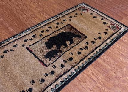 Cabin Lodge Long Runner Area Rug with Bear and Cub Image (2 Feet 4 Inch X 10 Feet 10 Inch) Runner