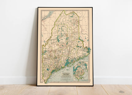 Maine - State Map, 1897 | Historical Map Print - 24in x 18in