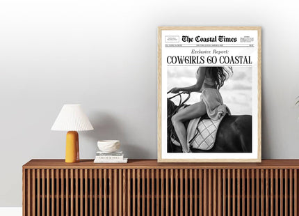 iHery 12x16in Cowgirls Go Coastal Framed Newspaper Wall Art