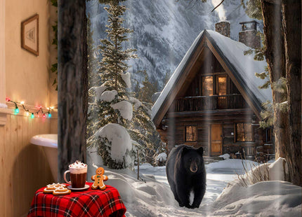 MDDGKH Winter Shower Curtain Snow Mountain Bear Cabin Pine Tree Bathroom Curtains Wild Animal Rustic Farmhouse Waterproof Polyester Fabric Bath Home Decor Set with Hooks 71x71 Inch