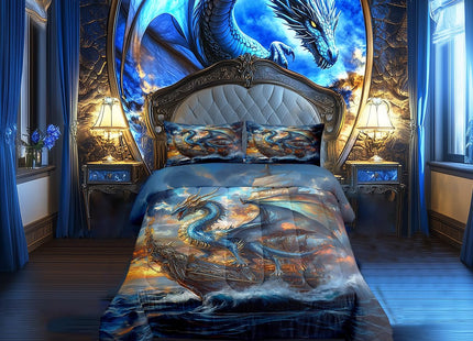 Castle Fairy 3D Dragon Comforter Set Toddler Size Nautical Sailing Boat Bedding Set Fashion Bedroom Decor Western Magical Wildlife Quilt Set for Kids Boys Girls Maritime Adventure Duvet Insert 2Pcs