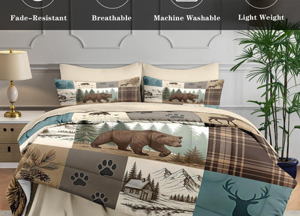 WeCozy Twin Comforter Set with Sheets, 5 Pieces Bear Woodland Bedding