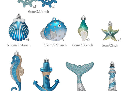 Valery Madelyn Summer Christmas in July Decorations Hanging Ornaments for Small Tree, Shatterproof Seashell Starfish Beach Ocean Coastal Nautical Marine Christmas Balls Bulk for Party Home Decor