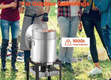VEVOR 100 Qt Seafood Boiling Kit with Strainer, Outdoor Seafood Boil Pot and Basket, Cooking Set for Crab Crawfish Lobster Boiling, Aluminum Stockpot with 100,000 BTUs Propane Burner and Steamer Rack