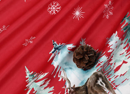 Christmas Valance Curtains for Kitchen Window, Winter Holiday Red Velvet Rod Pocket Curtain Valance, Xmas Tree Snowflake Deer Kitchen Cafe Window Treatment 52x15 Inch
