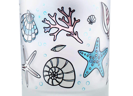 Culver Coastal Decorated Frosted Double Old Fashioned Tumbler Glasses, 13.5-Ounce, Gift Boxed Set of 2 (Seashells)
