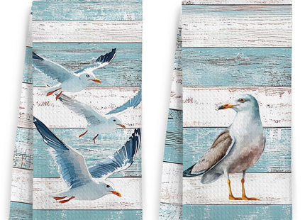 KFXHANGD Coastal Seagull Bird Kitchen Towels and Dishcloths Set of 2, Farmhouse Beach Seagulls Dish Towels, Nautical Beachy Hand Tea Towels for Bathroom Kitchen, Seagull Bathroom Decor, 16×24 Inch