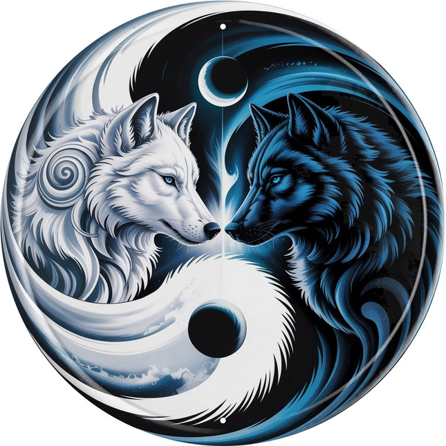 AWISZZZ Wolf Metal Sign 8x8in Round Rustic Plaque for Cabin Lodge Wall Decor Wilderness Gift