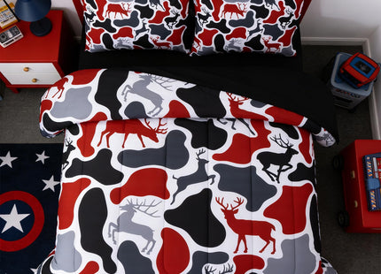 Holawakaka Men Boys Deer Camouflage Comforter Set with Sheets,Queen Size Hunting Elk Camo Bedding Sets for Kids Teens Bed-in-a-Bag 5 Pieces for Dorm Bedroom Cabin Lodge