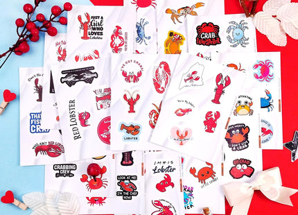 Crab & Lobster Stickers for Water Bottle and Laptop - Marine Life Party Supplies & Decorations, Waterproof Vinyl Sea Creature Decals, Lobster Stickers Laptop Decals, Gifts for Women & Men