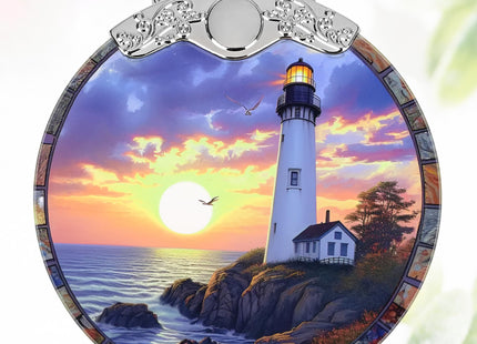 3" Stained Glass Christmas Decoration, Christmas Ornaments, Heirloom Keepsake, Gift Exchange, Gift Idea, Bauble Present - Lighthouse at Dusk