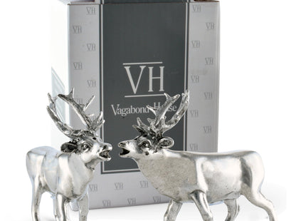 Vagabond House Pewter Deer/Elk Salt and Pepper Shakers Set Artisan Designer Handcrafted for Cabin Lodge Mountain Décor 4.5 inch Tall