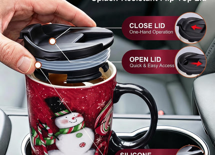 Topadorn 17oz Snowman Peppermint Ceramic Coffee Mug with Lid
