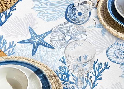 Bonhause Coastal Ocean Table Runner 13x72 Inch Summer Beach Starfish Coral Seashell Nautical Kitchen Dining Table Decoration for Indoor Outdoor Home Party Decor
