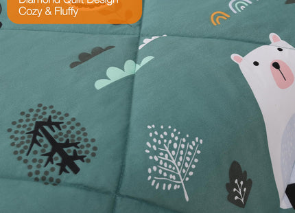 JSD Green Forest Animal Kids Comforter Set Twin Size