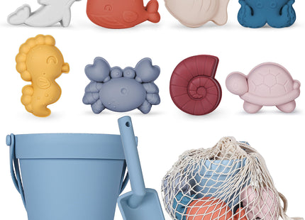 MarcZero 11Pcs Silicone Beach Toys for Toddlers, Bucket & Sand Toys, Blue