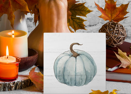 XYDEG Fall Decor Blue Pumpkin Wooden Box Sign for Bathroom,Neutral Fall Coastal Decor,Thanksgiving Decorations Rustic Autumn Decorations For Home Wall Living Room Office Kitchen 5 X 5 Inch