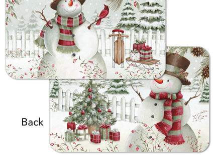 CounterArt Brown Hat Snowman Reversible Easy Care Placemat 4 Pack