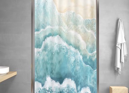 Small Stall Narrow Teal Blue Coastal Beach Art Bathroom Shower Curtain Set