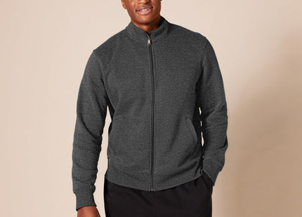 Amazon Essentials Men's Standard Full-Zip Fleece Mock Neck Midweight Sweatshirt with Pockets, Charcoal Heather, Large