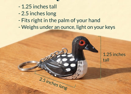 Selsela Common Loon Duck Keychain Ring Hook Clip Charm Miniature Wood Mini Figurine Small Animal