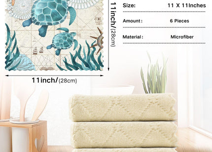 senya Vintage Ocean Sea Turtle Starfish Map Print Dish Cloths 6 Pack Dish Towels Reusable Cleaning Cloths Kitchen Hand Towels
