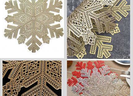 SIPLIV Christmas Placemats Set of 6, Heat Insulation Snowflake Placemats Table Mats Hollow Out Coasters Placemat for Dining Table Halloween Decoration - Snowflake Shape