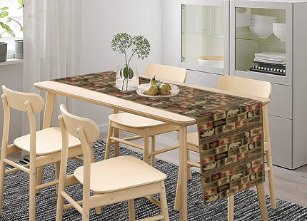 Retro Rustic Style Table Runner, Bear Deer Tree Country Cabin Farmhouse Tabletop Collection Table Runner for Kitchen Dining Room Indoor Outdoor Decor 13x36in