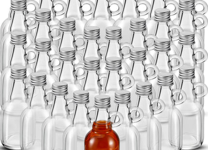 Suclain 32 Pcs Small Maple Syrup Bottles Glass with Handle Lids, 1.7oz