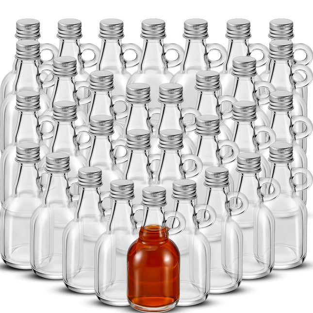 Suclain 32 Pcs Small Maple Syrup Bottles Glass with Handle Lids, 1.7oz