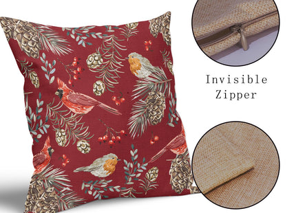 Kawani Christmas Pillow Covers 16X16 Inch Red Cardinal Pinecone Berry Leaves Decorative Pillow Cases Set of 2 Winter Xmas Throw Pillows Seasonal Farmhouse Home Decor for Sofa Couch Cushion Outdoor