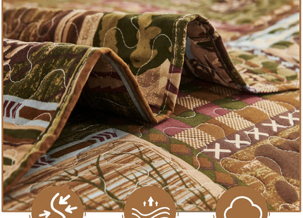 Lodge Bedspread Twin Size, Rustic Cabin Quilt Sets Moose Bear Bedspread Coverlet Patchwork Plaid Bedcover Reversible Wildlife Printed Quilted Bed Set Brown Bed Cover Farmhouse Country Decor (68"x 86")