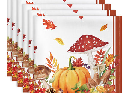 Arquiel Fall Pumpkin Mushroom Cloth Napkins Set of 6, 100% Cotton