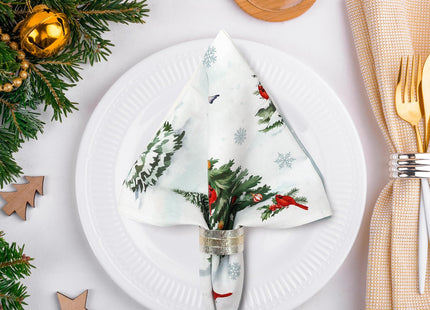 Arquiel Winter Cardinal Pine Tree Cloth Napkins Set of 6, 100% Cotton