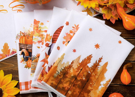 Bencailor 6 Pcs Fall Kitchen Towels Pumpkins Thanksgiving Dish Towels Maple Leaf Tea Reusable Hand Autumn Absorbent Cloth, 15.75'' x 23.62''(Yellow, Maple Leaf, Pumpkin, Dwarf, Sunflower)