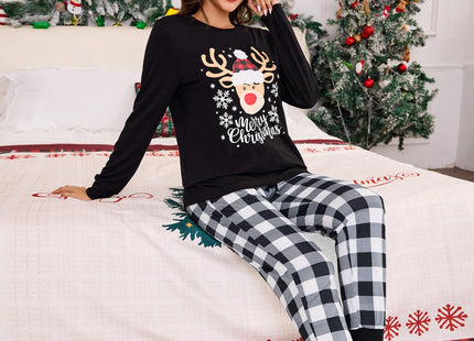 difficort Womens Christmas Pajamas 2 piece Set,Black White Plaid Moose,M