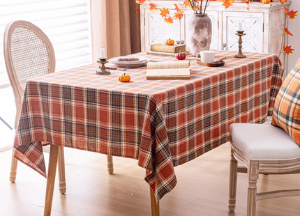 AQOTHES Plaid Fall Tablecloth Thanksgiving Rectangle 60x84 Inch Rust