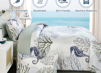 Comforter Set Full Size Coastal Beach Theme Bedding Set,7 Pieces