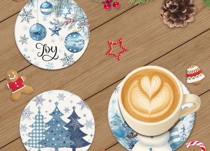 Bribay Christmas Coasters for Drinks, Set of 6 Ceramic Stone Snowflake