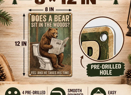 macago Cabin Bathroom Decor Funny Bear Outhouse Sign Wall Art