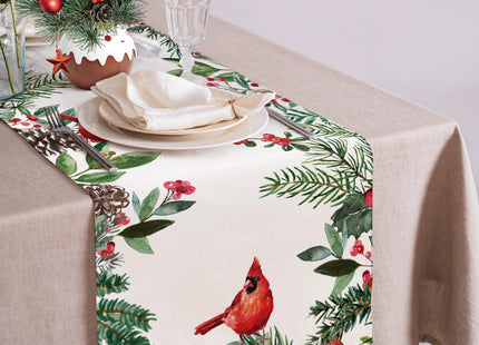 Cloudfomila Winter Red Cardinal Table Runner Pine Branch Berry Burlap Table Runners, Christmas Xmas Seasonal Coffee Table Center Decor for Home Kitchen Dining Party Indoor Outdoor 13x36 Inch