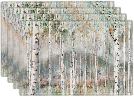 Birch Tree Placemats Set of 4 Nature Forest Table Mats Washable Place Mats for Home Party Indoor Kitchen Dining Table Decoration 12x18 Inch