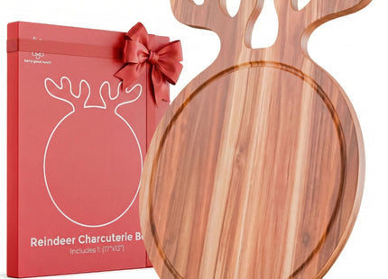 Christmas Charcuterie Board, Reindeer Shaped Acacia Wood, 17x13 In