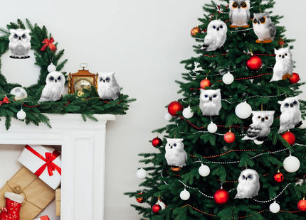 Sratte 12 Pcs Christmas Owl Ornament Furry Owl Ornaments,White